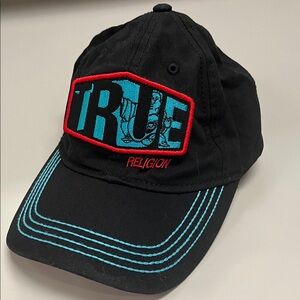 True Religion Black Hat with Blue and Red Details